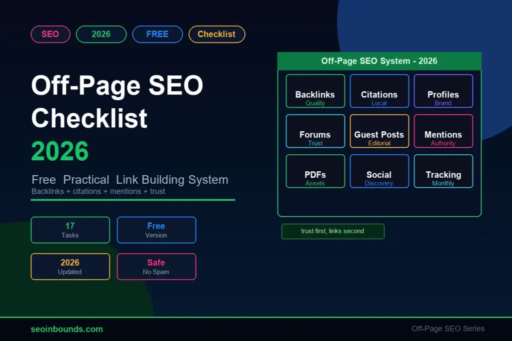 Off-Page SEO Checklist 2026 free link building system by SEO Inbounds