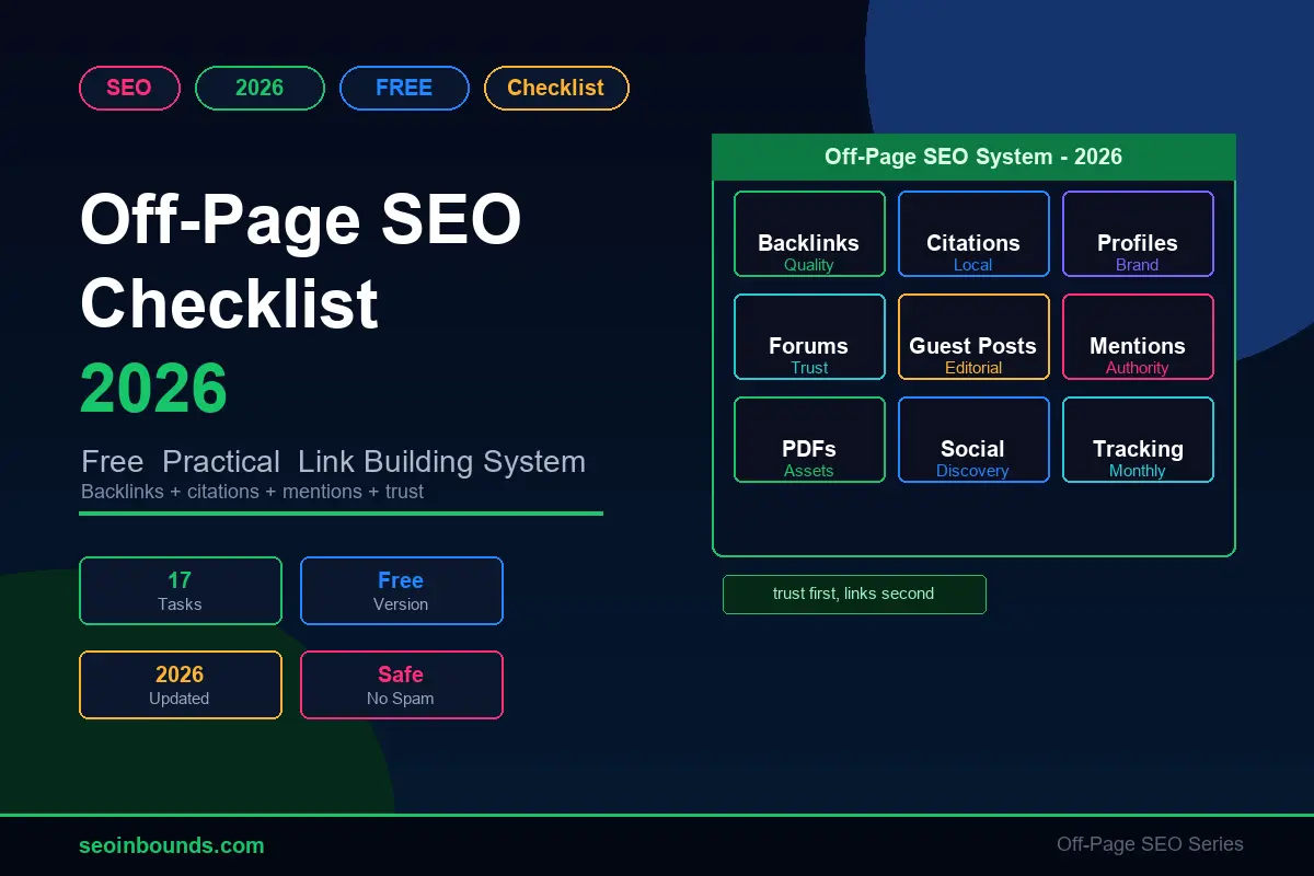 Off-Page SEO Checklist 2026 free link building system by SEO Inbounds