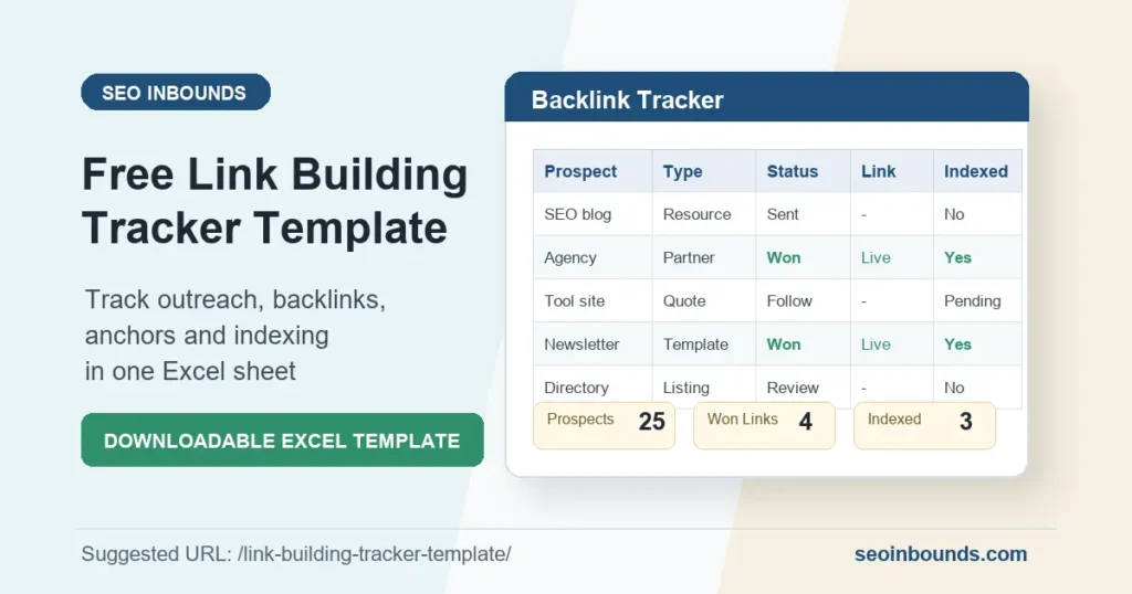 Free link building tracker template for tracking backlinks, outreach, anchors, and indexing