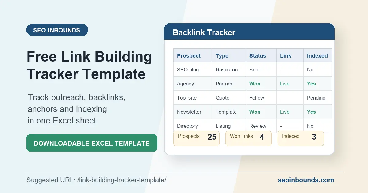 Free link building tracker template for tracking backlinks, outreach, anchors, and indexing